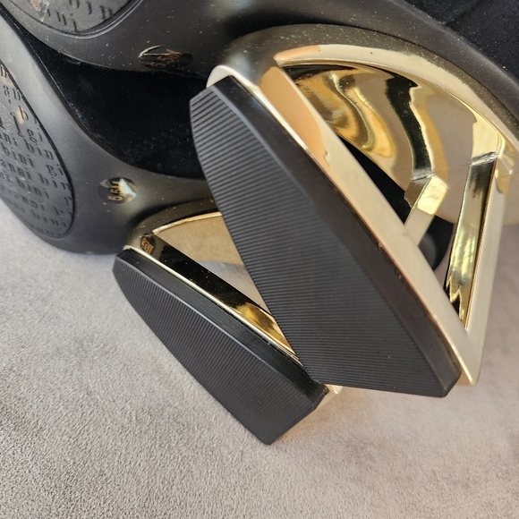 Gianni Bini heels boots 5.5 black suede golden architectural heel pointy new$140 - Picture 13 of 16